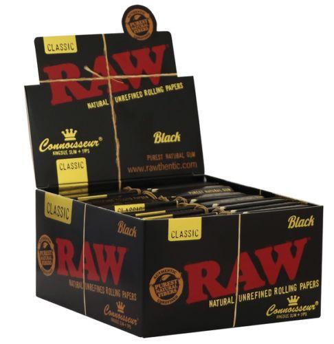 Raw Black King Size Slim w/Tips Connoisseur Papers 24ct - Best ...